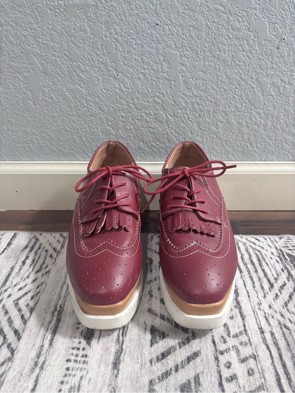 Burgundy Lace-Up Platform Shoes